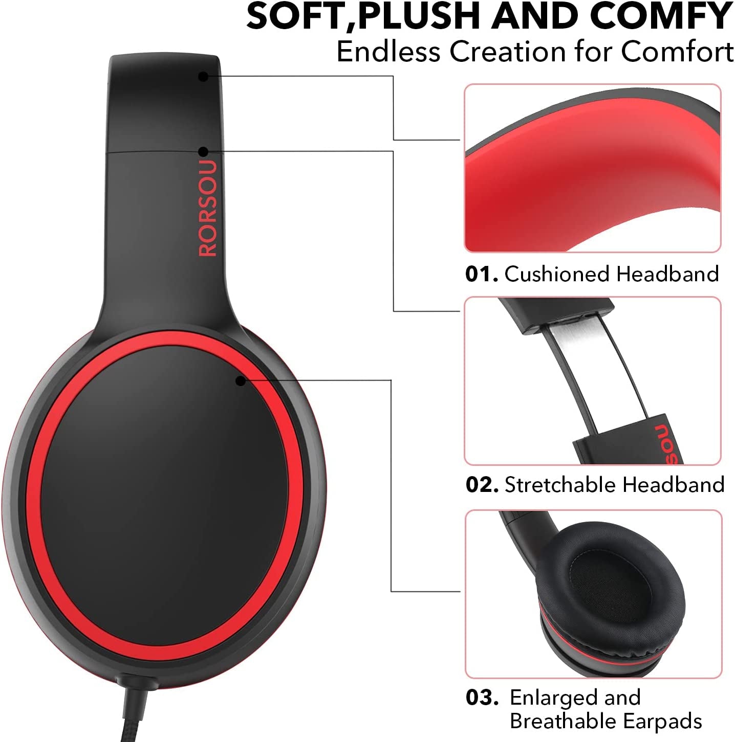 Lightweight On-Ear Headphones with Microphone - Portable Stereo Bass Headphones for Smartphones, Tablets, and Computers (Black)