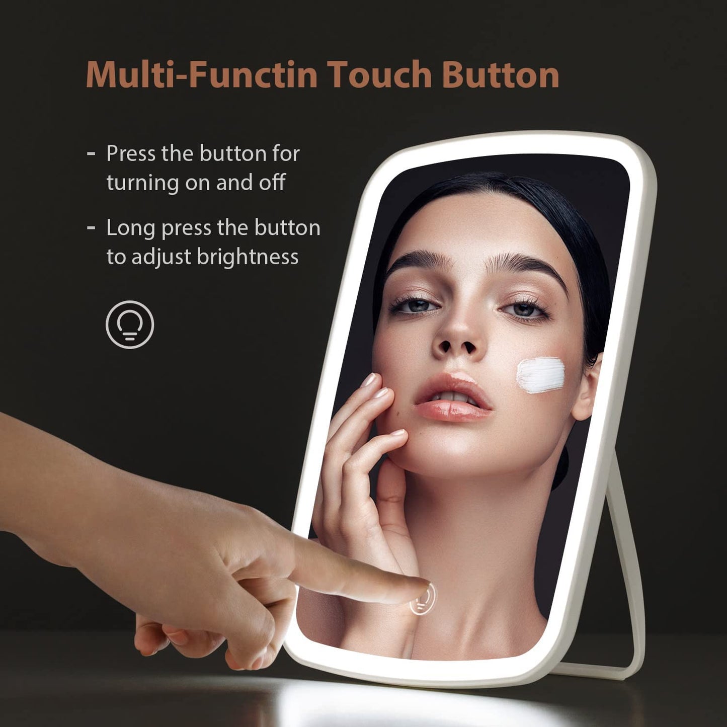 Rechargeable Touch Screen Makeup Vanity Mirror with LED Brightness Adjustable Portable USB