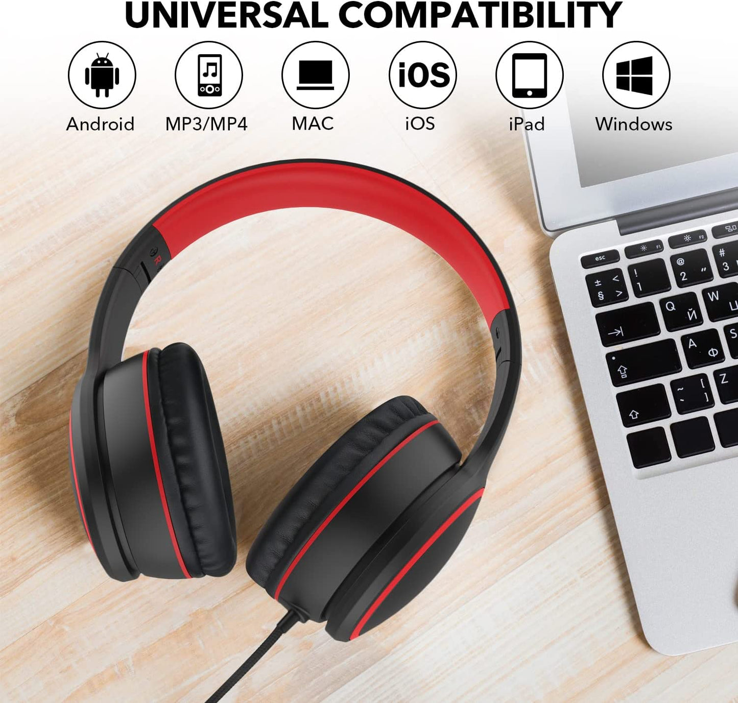 Lightweight On-Ear Headphones with Microphone - Portable Stereo Bass Headphones for Smartphones, Tablets, and Computers (Black)