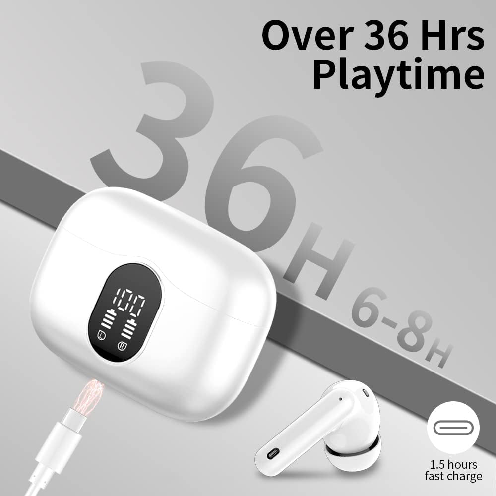 Premium Wireless Earbuds with Bluetooth 5.3 - Noise Cancelling, LED Display, IP7 Waterproof, 36H Playtime - Perfect for Sports & Workouts