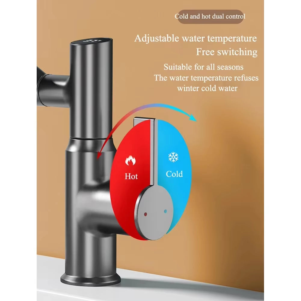 Digital Display LED Bathroom Faucet with 360° Rotation Multifunctional Stream Sprayer for Hot and Cold Water Mixing