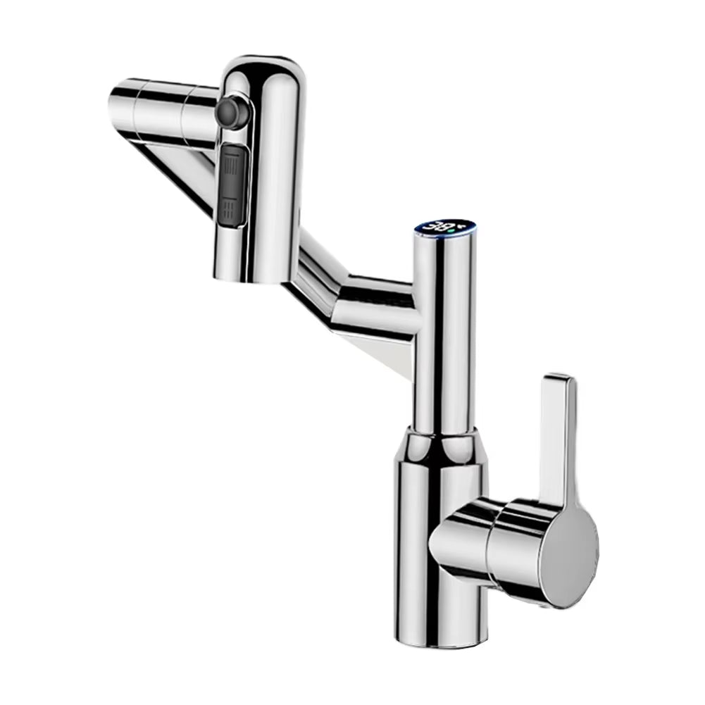 Digital Display LED Bathroom Faucet with 360° Rotation Multifunctional Stream Sprayer for Hot and Cold Water Mixing