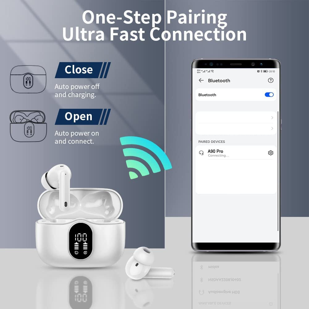 Premium Wireless Earbuds with Bluetooth 5.3 - Noise Cancelling, LED Display, IP7 Waterproof, 36H Playtime - Perfect for Sports & Workouts