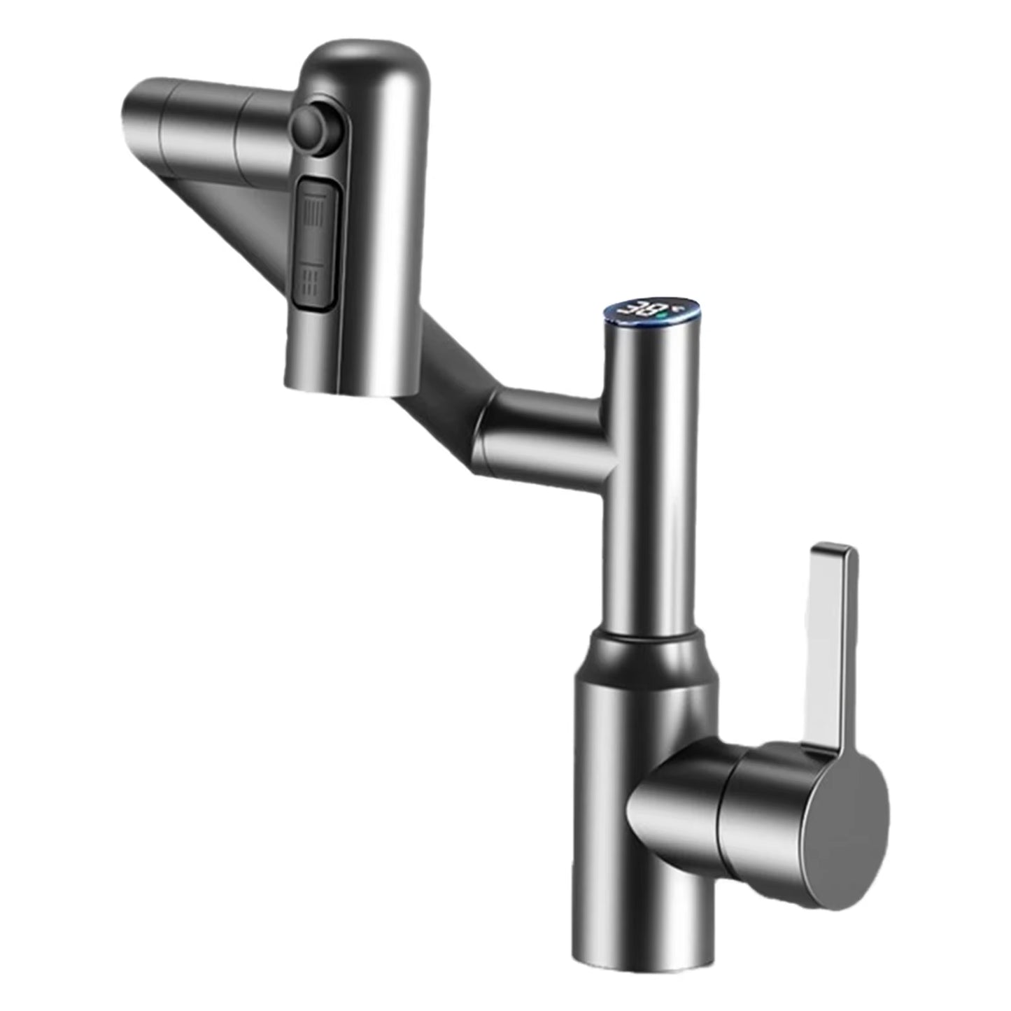 Digital Display LED Bathroom Faucet with 360° Rotation Multifunctional Stream Sprayer for Hot and Cold Water Mixing