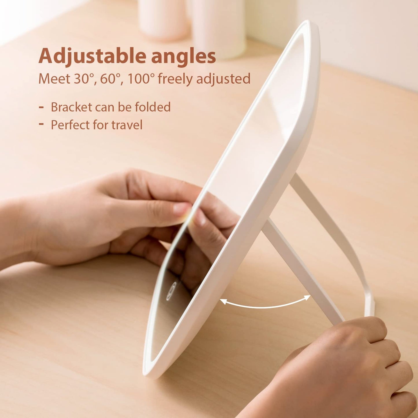 Rechargeable Touch Screen Makeup Vanity Mirror with LED Brightness Adjustable Portable USB
