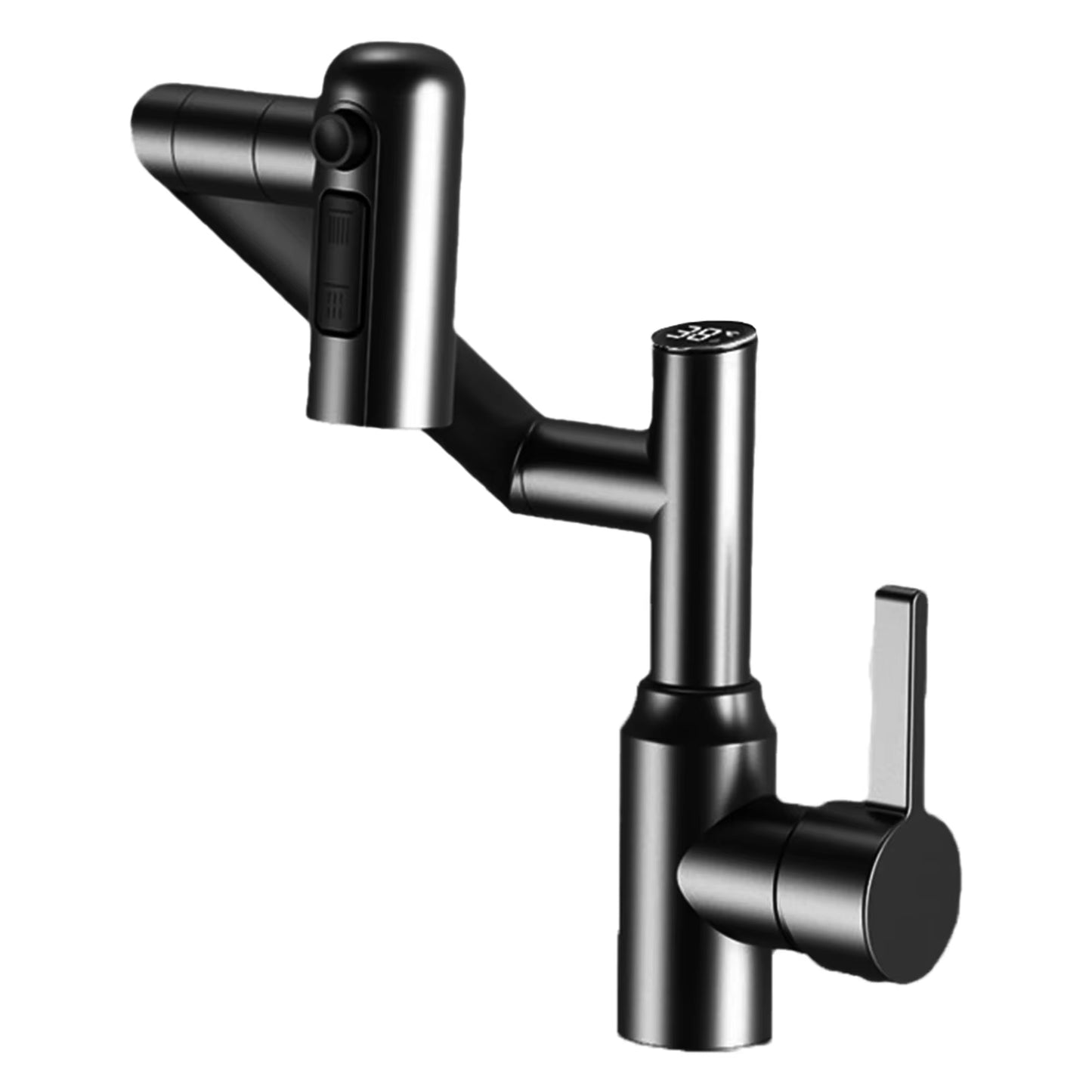Digital Display LED Bathroom Faucet with 360° Rotation Multifunctional Stream Sprayer for Hot and Cold Water Mixing
