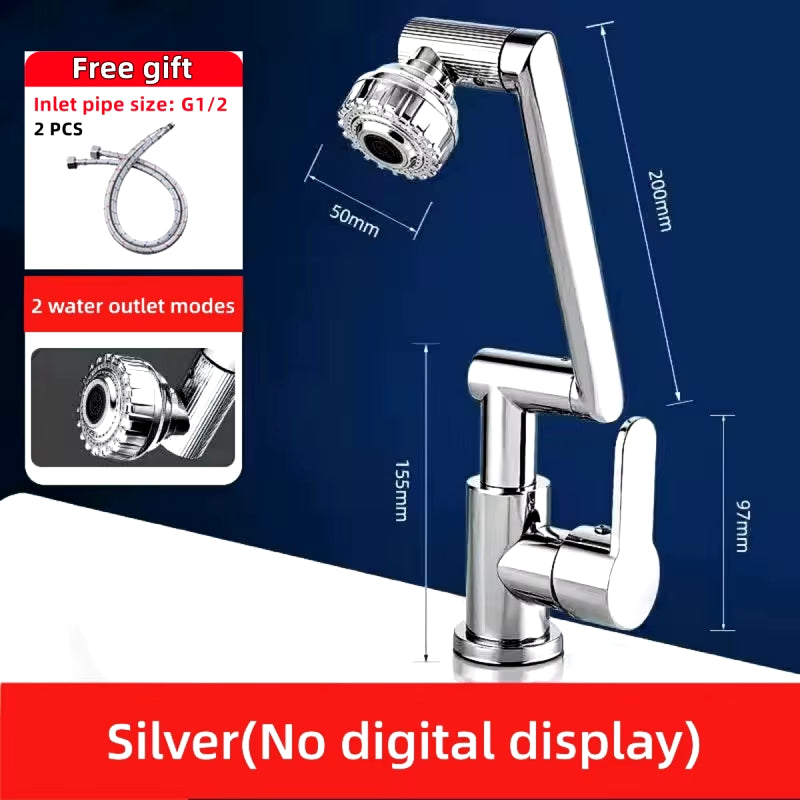 Digital Display LED Basin Faucet 360 Rotation Multi-Function Stream Sprayer Hot Cold Water Sink Mixer for Kitchen and Bathroom