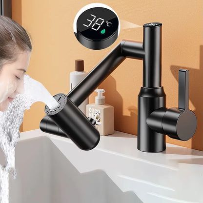 Digital Display LED Bathroom Faucet with 360° Rotation Multifunctional Stream Sprayer for Hot and Cold Water Mixing