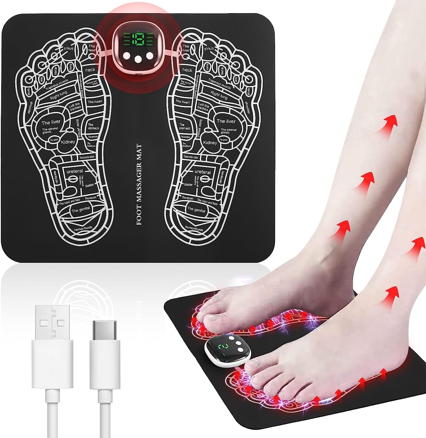 EMS Foot Massager Mat: Foldable, 8 Modes, 19 Intensity Levels for Relaxation & Pain Relief