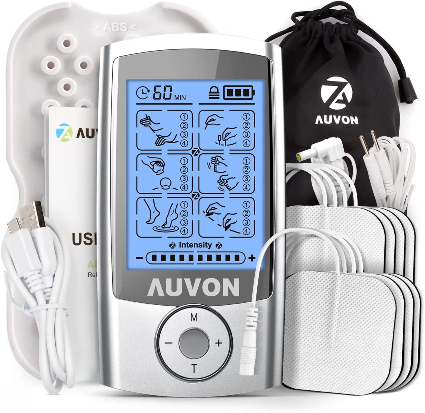 Muscle Stimulator with 8 Premium Electrode Pads for Ultimate Pain Relief - 24 Modes - 4th Gen Rechargeable TENS Unit