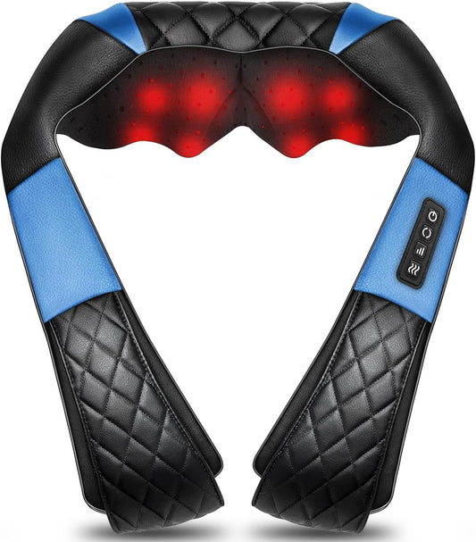 Shiatsu Neck and Back Massager with Heat - Deep Tissue 4D Kneading Massage for Pain Relief, Black & Blue