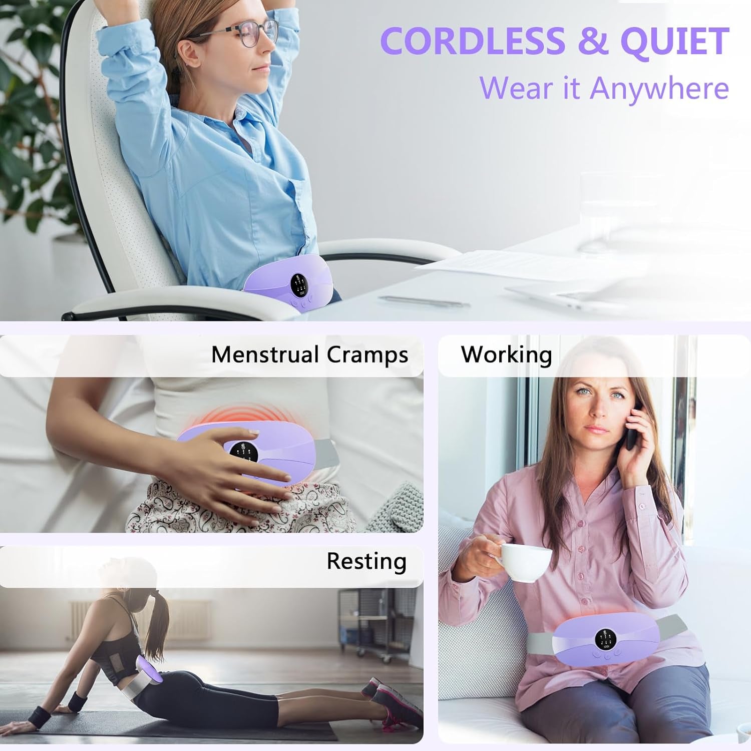 Cordless Heating Pad for Menstrual Cramps - 3 Heat Levels & Massage Modes, Rapid 5S Heating for Back & Belly Pain Relief - Perfect Gift for Women & Girls 