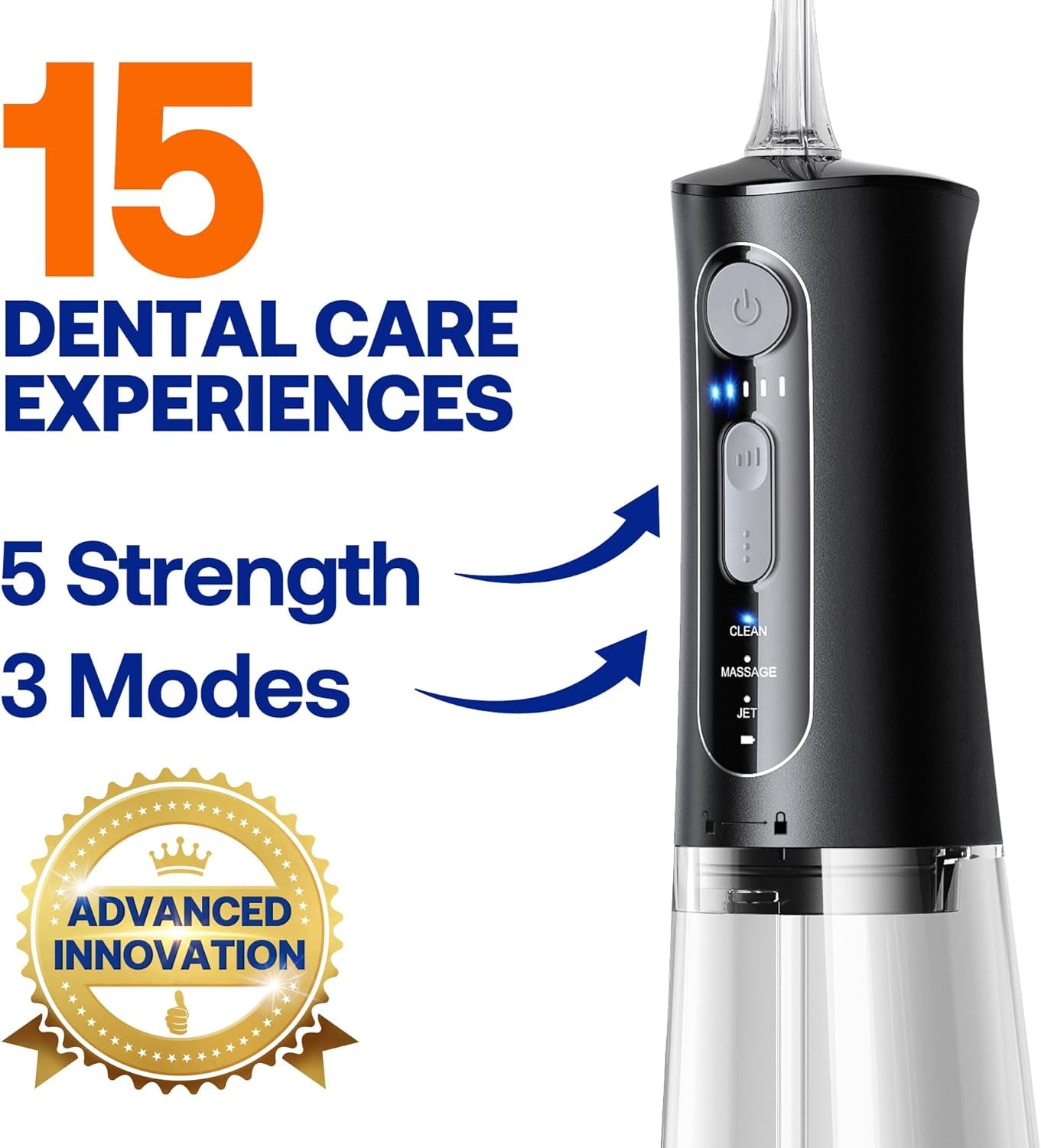 " C5 Cordless Water Dental Flosser - 3 Modes, 5 Intensities, IPX7 Waterproof, Rechargeable with 5 Tips for Ultimate Oral Care!"