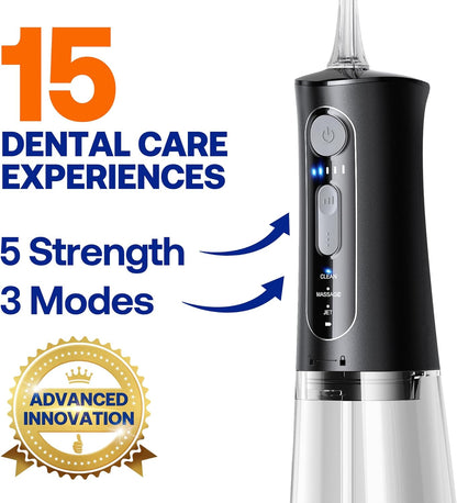 " C5 Cordless Water Dental Flosser - 3 Modes, 5 Intensities, IPX7 Waterproof, Rechargeable with 5 Tips for Ultimate Oral Care!"