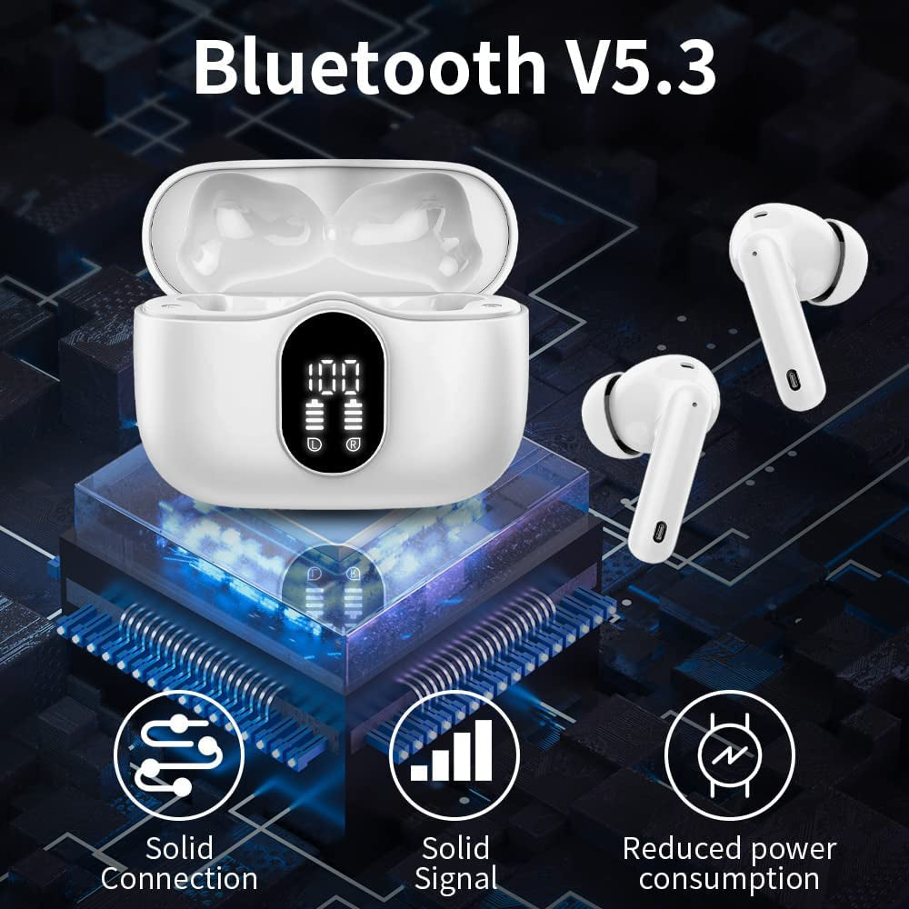 Premium Wireless Earbuds with Bluetooth 5.3 - Noise Cancelling, LED Display, IP7 Waterproof, 36H Playtime - Perfect for Sports & Workouts 