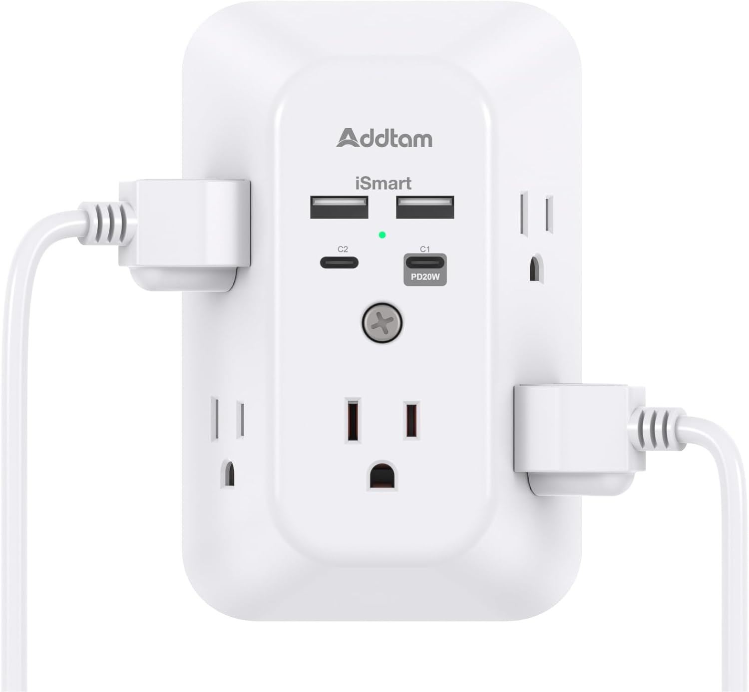 5-Outlet USB Wall Charger Surge Protector with 4 USB Ports (1 USB-C) - 3-Sided Power Strip for Home, Travel & Office - ETL Listed, 1800J Protection