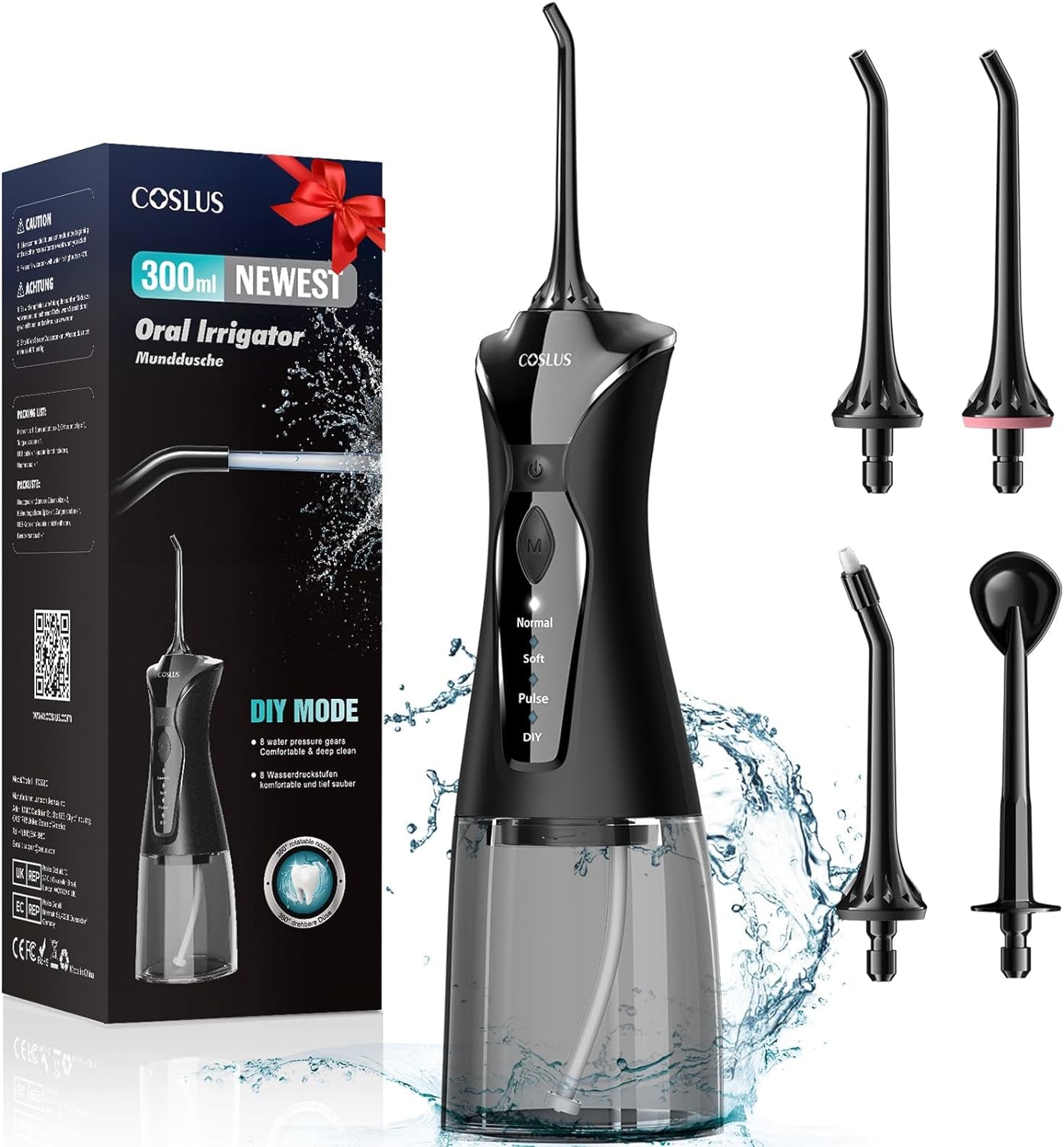 " Cordless Water Dental Flosser - 4 Modes, 300ML Tank, IPX7 Waterproof - Perfect for Home & Travel!"