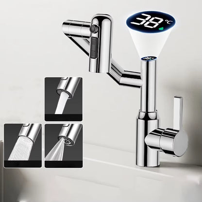 Digital Display LED Bathroom Faucet with 360° Rotation Multifunctional Stream Sprayer for Hot and Cold Water Mixing