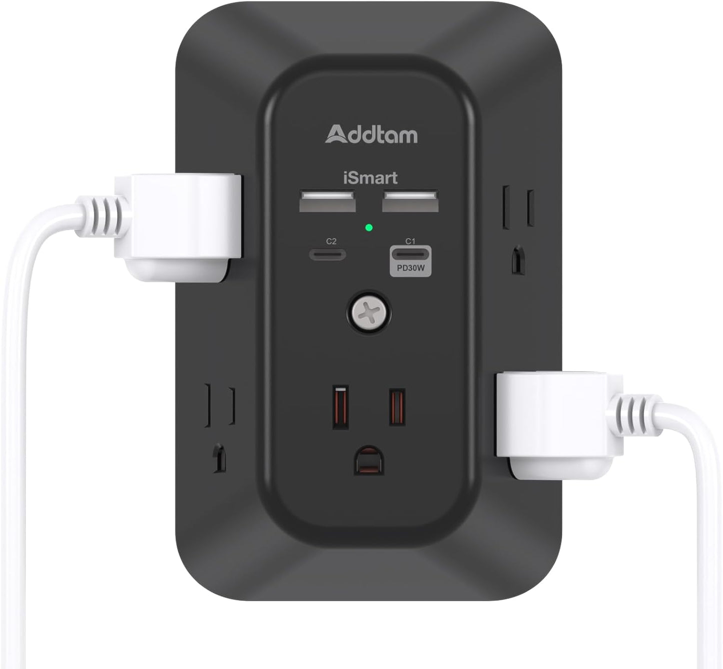 5-Outlet USB Wall Charger Surge Protector with 4 USB Ports (1 USB-C) - 3-Sided Power Strip for Home, Travel & Office - ETL Listed, 1800J Protection