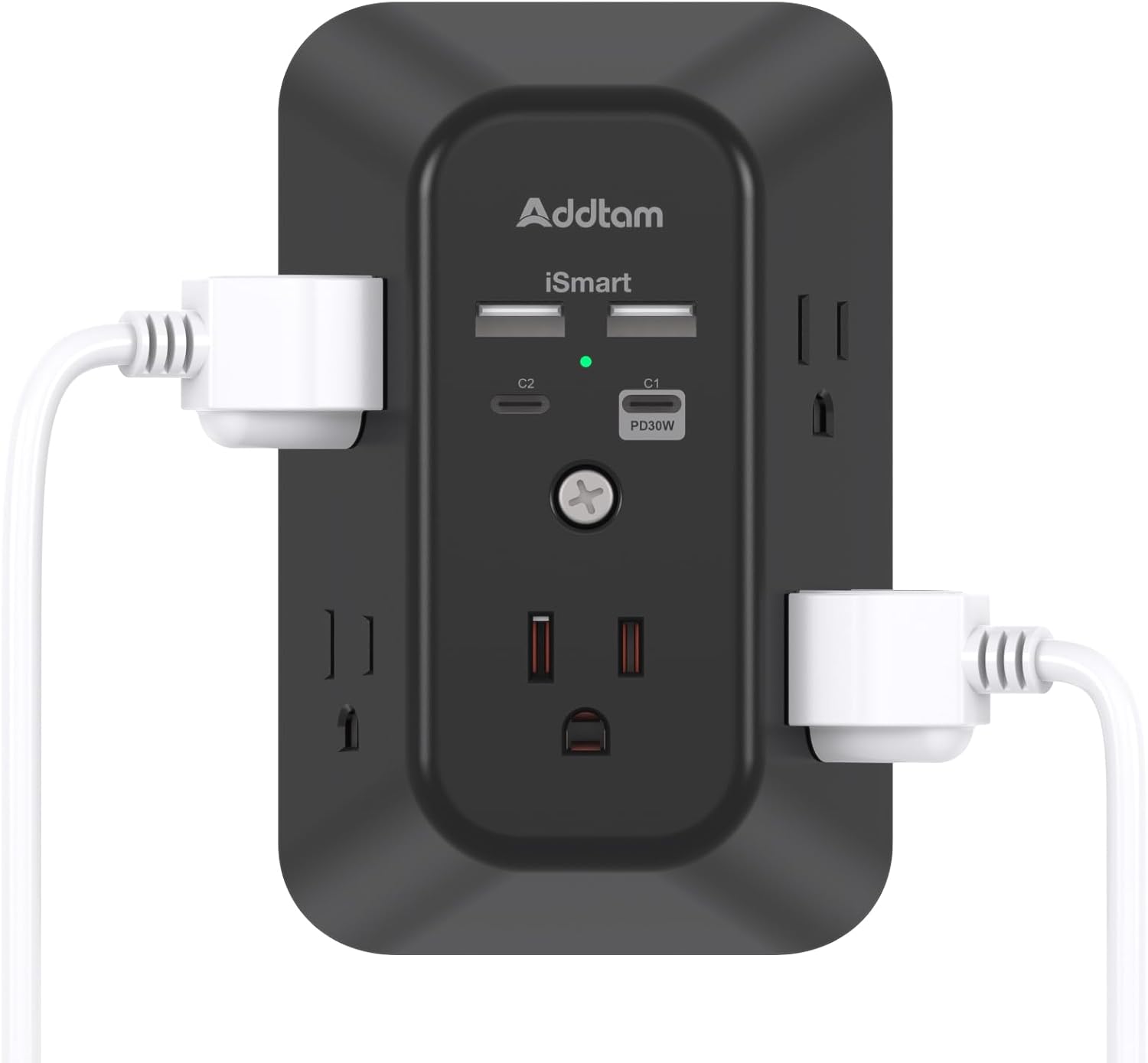 5-Outlet USB Wall Charger Surge Protector with 4 USB Ports (1 USB-C) - 3-Sided Power Strip for Home, Travel & Office - ETL Listed, 1800J Protection