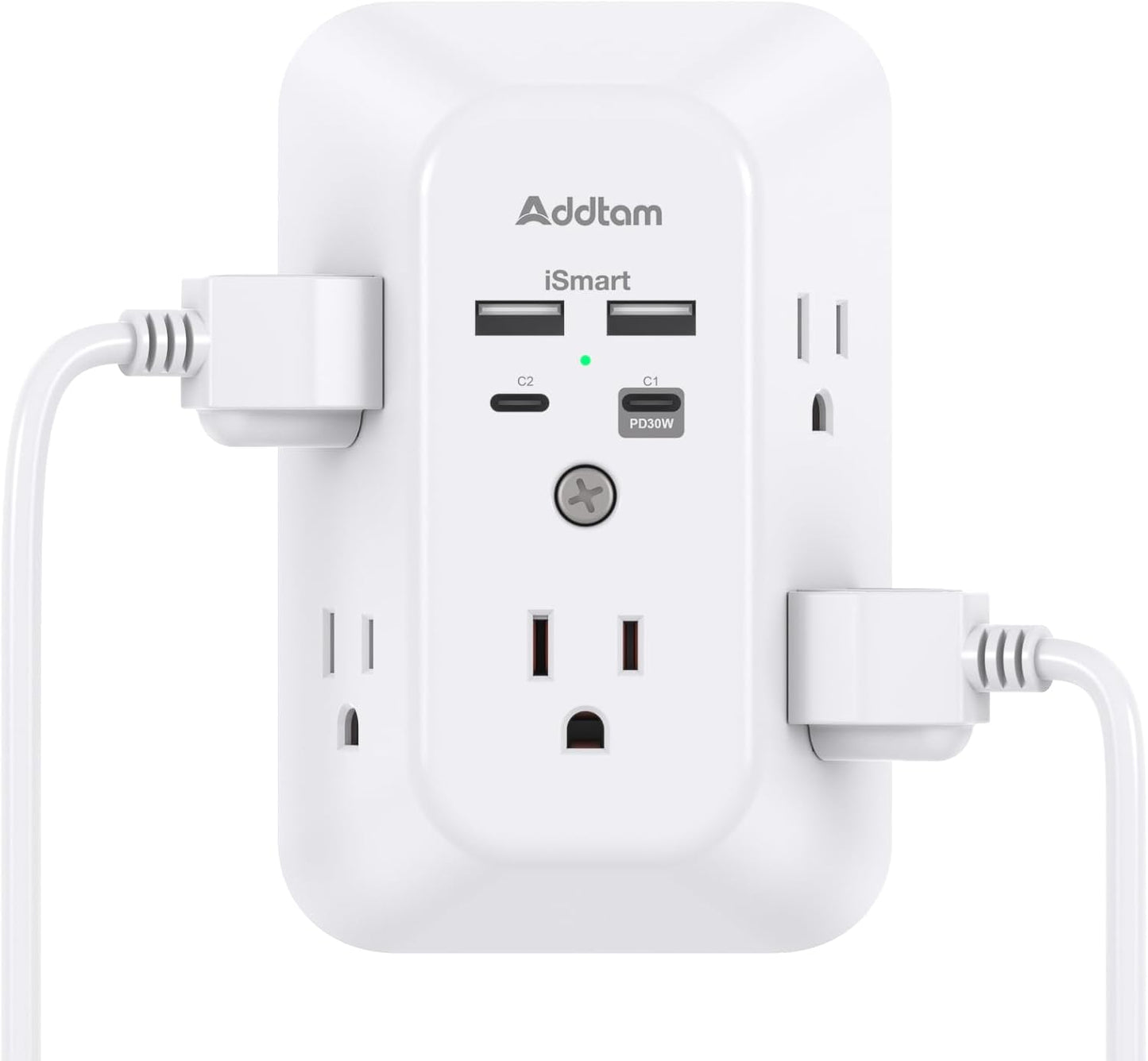 5-Outlet USB Wall Charger Surge Protector with 4 USB Ports (1 USB-C) - 3-Sided Power Strip for Home, Travel & Office - ETL Listed, 1800J Protection