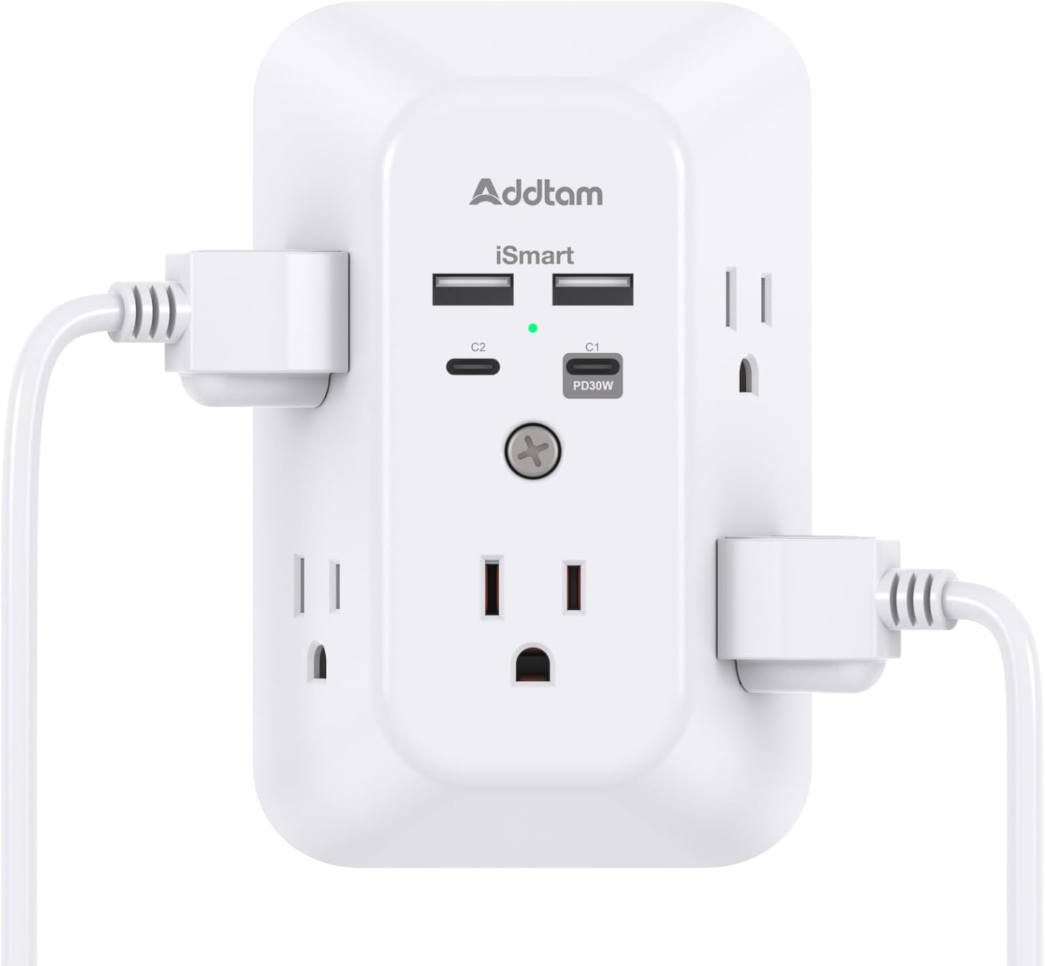 5-Outlet USB Wall Charger Surge Protector with 4 USB Ports (1 USB-C) - 3-Sided Power Strip for Home, Travel & Office - ETL Listed, 1800J Protection