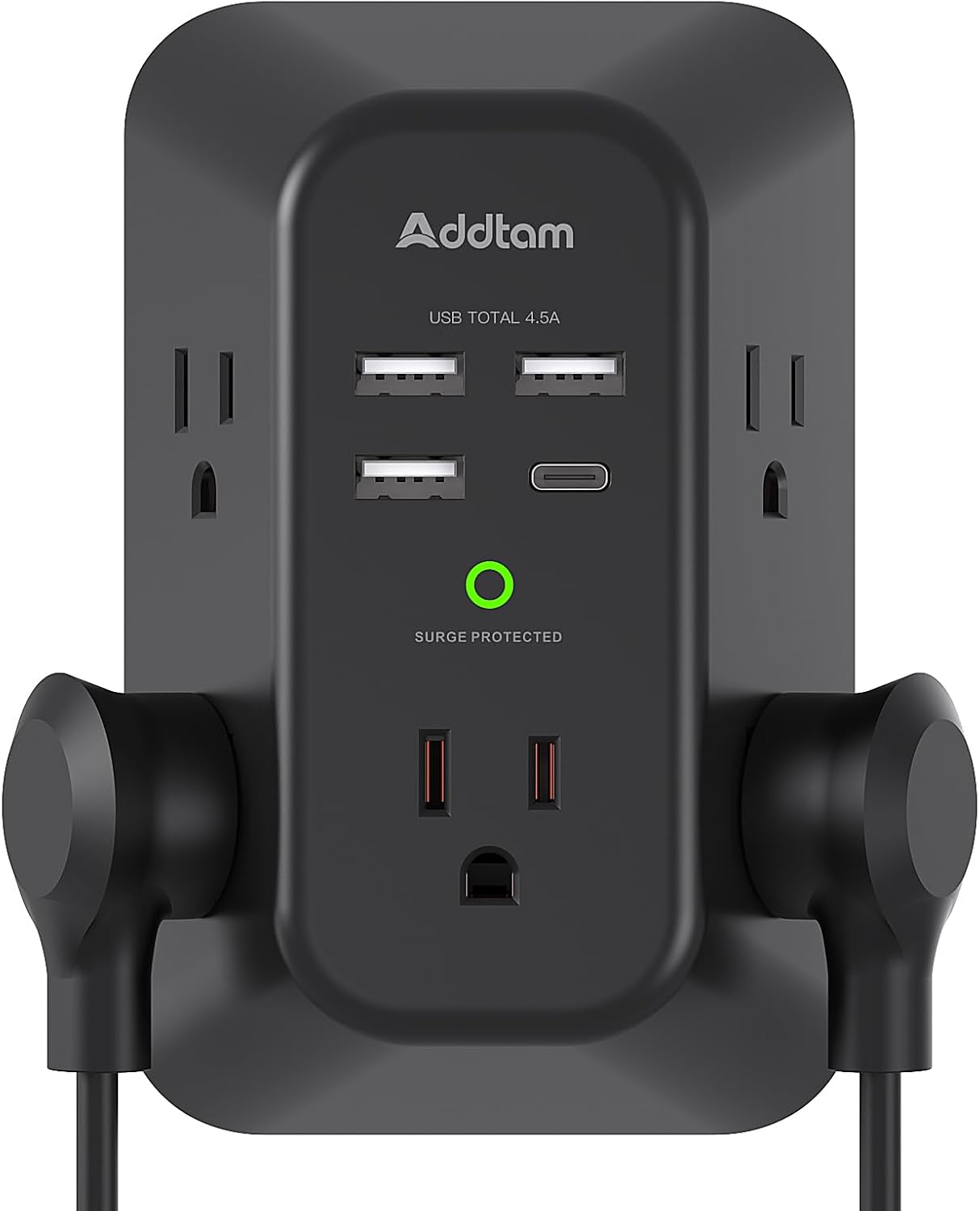 5-Outlet USB Wall Charger Surge Protector with 4 USB Ports (1 USB-C) - 3-Sided Power Strip for Home, Travel & Office - ETL Listed, 1800J Protection