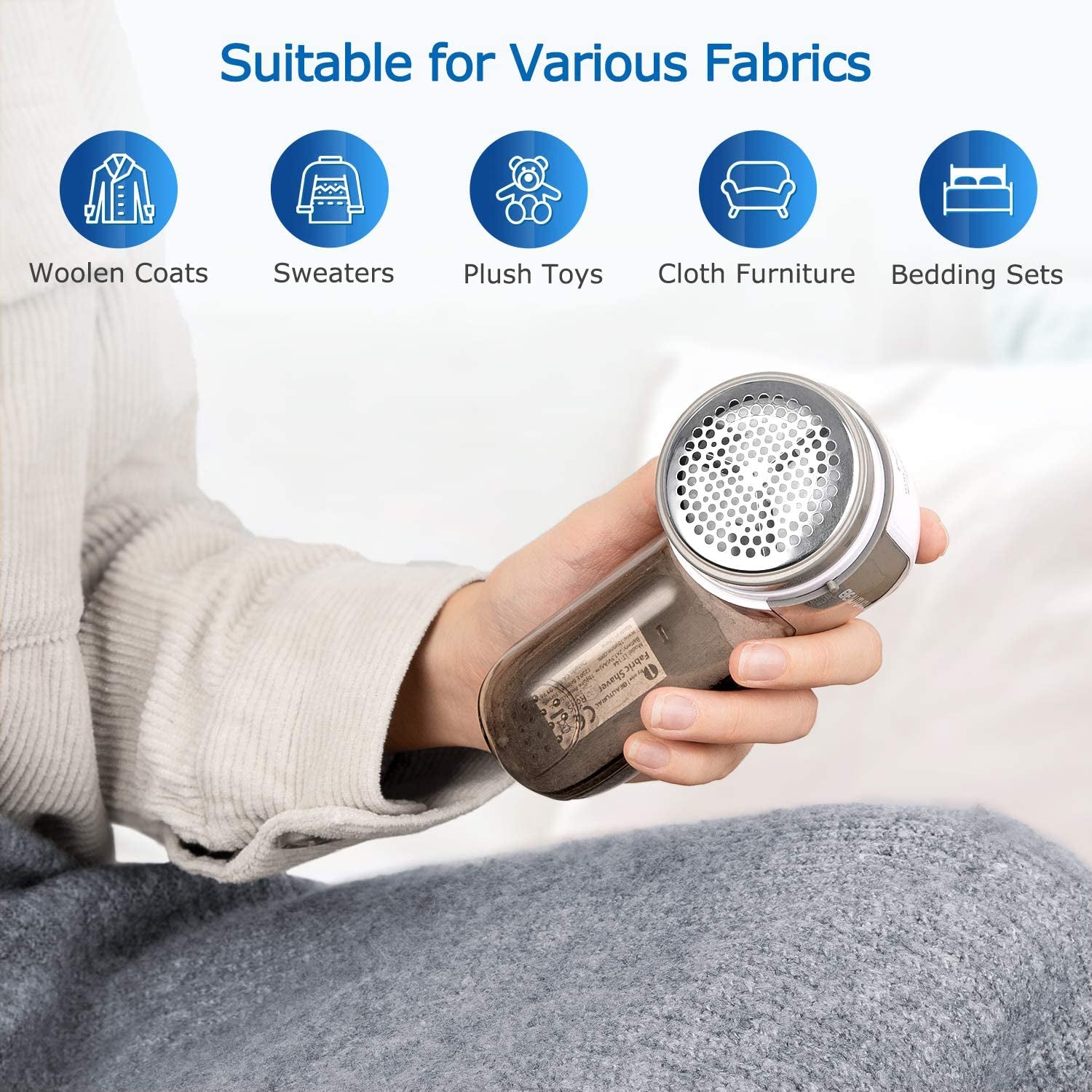 "Effortless Fabric Shaver & Lint Remover – Powerful 2-Speed Defuzzer with Replaceable Stainless Steel Blades – Battery Operated, Sleek Gray Design for Quick Fuzz, Lint, and Pill Removal!"