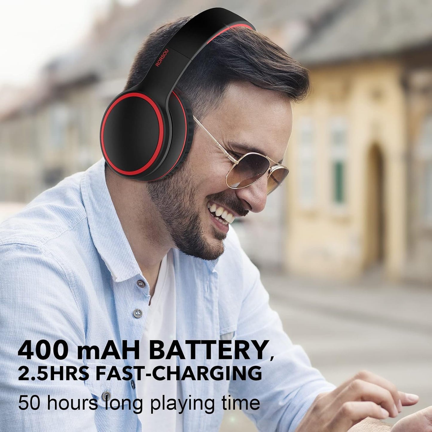 Bluetooth Wireless Headphones - Lightweight Over-Ear Design, 50H Playtime, Stereo Bass, Built-in Mic, Perfect for Travel and PC