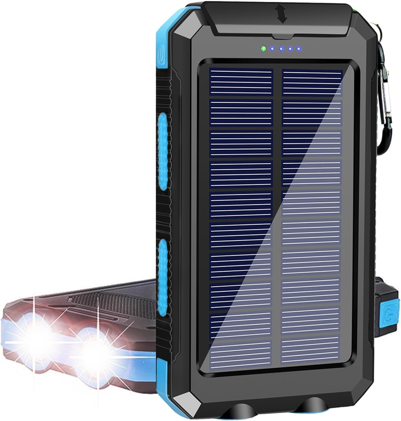 Portable Solar Power Bank for All Cellphones, Waterproof Battery Pack, Outdoor External Backup Power Charger Dual USB 5V Outputs/Led Flashlights, Perfect for Camping Travel