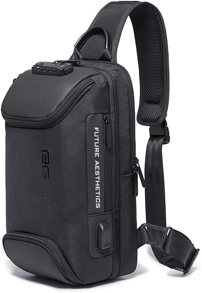  Men's Crossbody Sling Backpack for Casual Daypack with External USB port with built-in charging cable,use it to connect the power bank on Shoulder Rucksack.