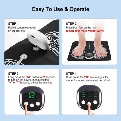 EMS Foot Massager Mat: Foldable, 8 Modes, 19 Intensity Levels for Relaxation & Pain Relief