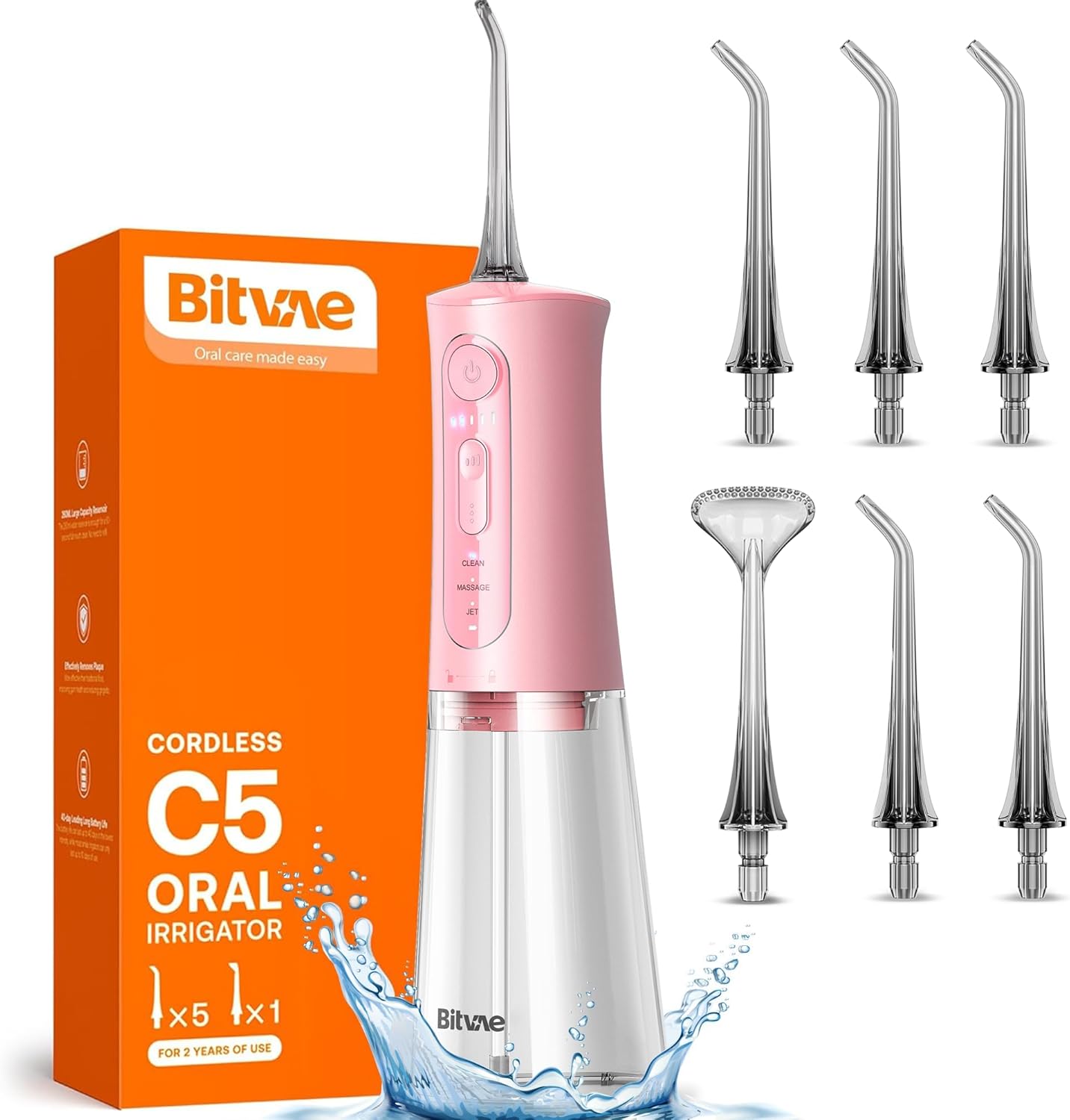 " C5 Cordless Water Dental Flosser - 3 Modes, 5 Intensities, IPX7 Waterproof, Rechargeable with 5 Tips for Ultimate Oral Care!"