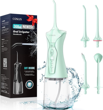 " Cordless Water Dental Flosser - 4 Modes, 300ML Tank, IPX7 Waterproof - Perfect for Home & Travel!"