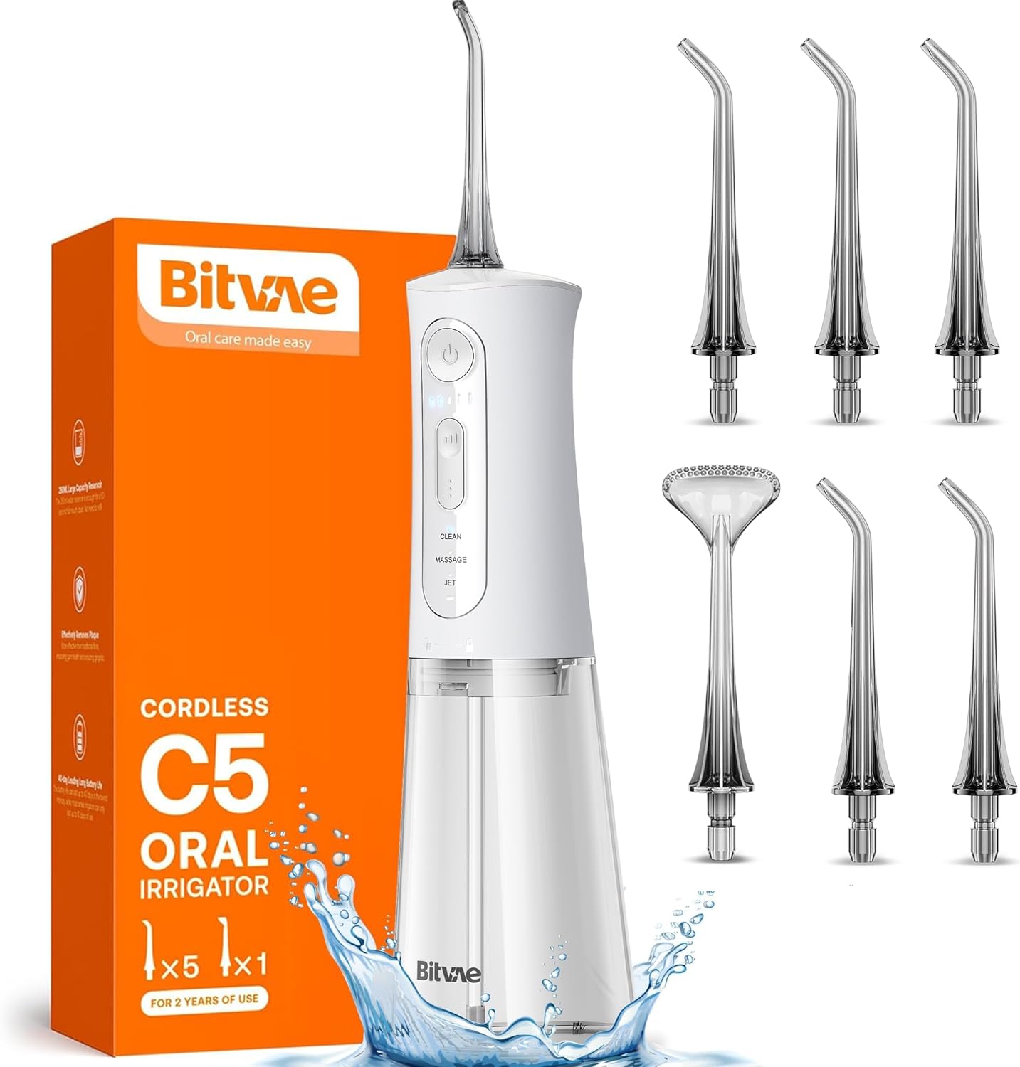 " C5 Cordless Water Dental Flosser - 3 Modes, 5 Intensities, IPX7 Waterproof, Rechargeable with 5 Tips for Ultimate Oral Care!"