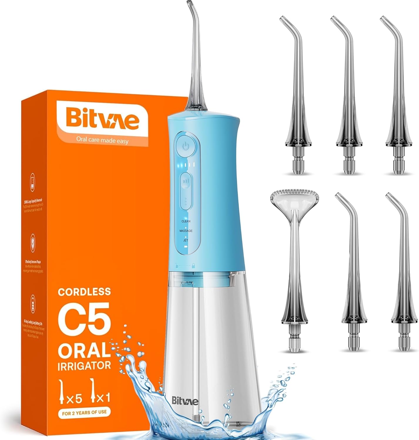 " C5 Cordless Water Dental Flosser - 3 Modes, 5 Intensities, IPX7 Waterproof, Rechargeable with 5 Tips for Ultimate Oral Care!"