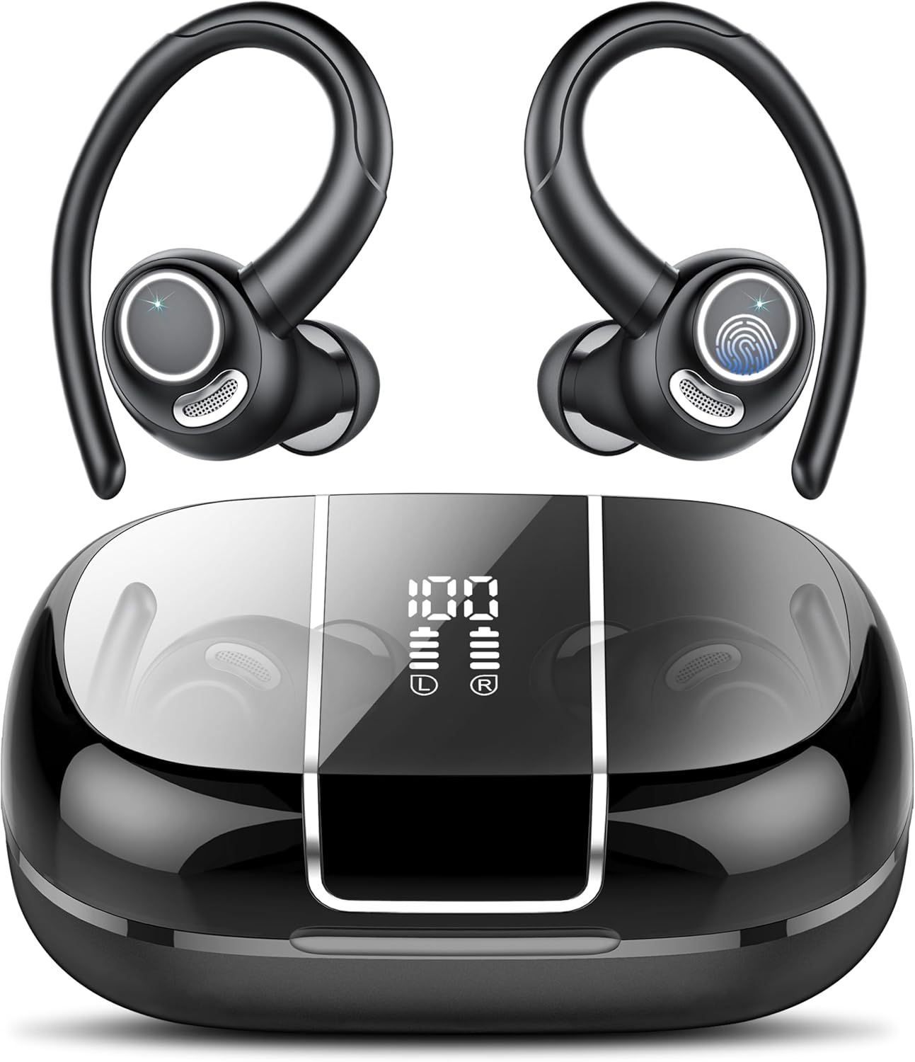 Wireless Sport Earbuds - Bluetooth 5.3 Deep Bass Headphones with Ear hooks, 48H Playtime, HD Mic, IP7 Waterproof for Running & Workouts