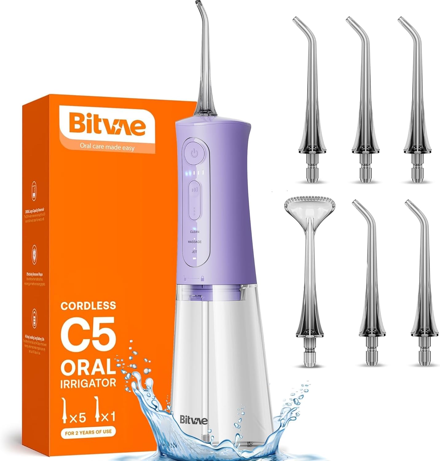 " C5 Cordless Water Dental Flosser - 3 Modes, 5 Intensities, IPX7 Waterproof, Rechargeable with 5 Tips for Ultimate Oral Care!"