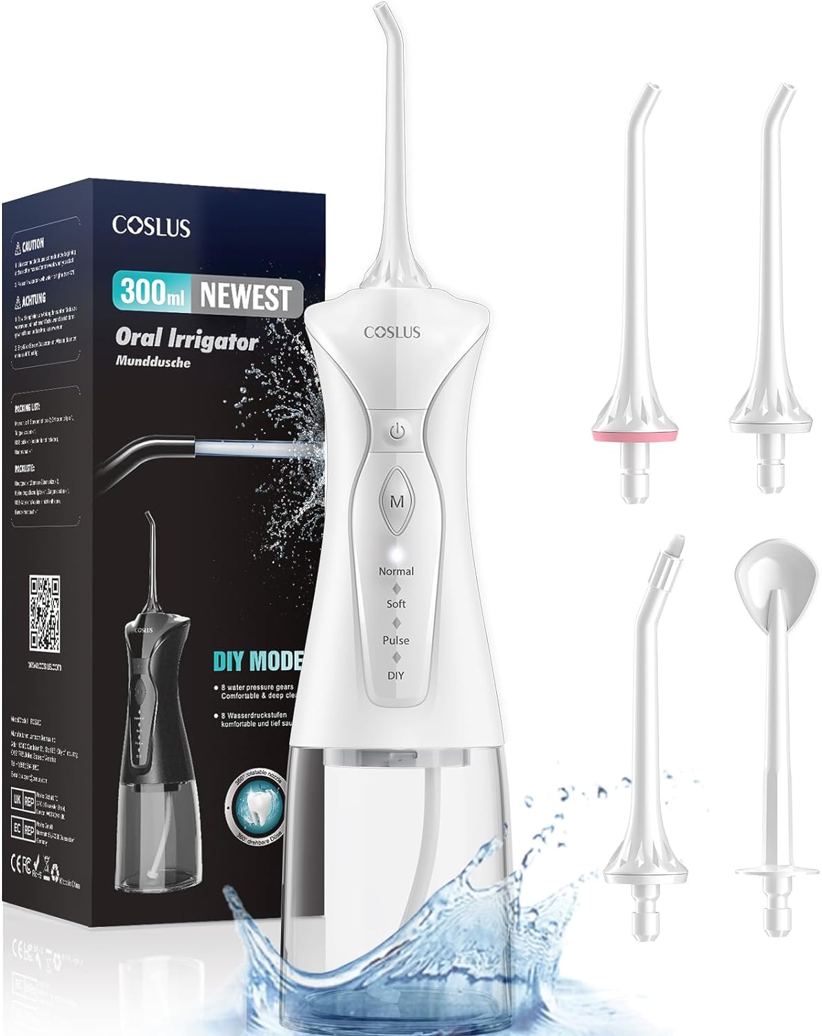 " Cordless Water Dental Flosser - 4 Modes, 300ML Tank, IPX7 Waterproof - Perfect for Home & Travel!"