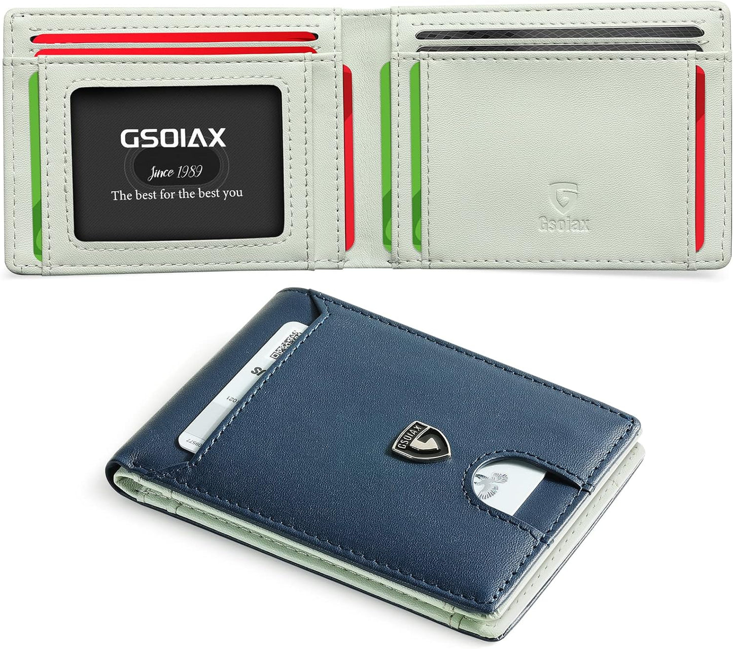 Men's RFID Blocking Slim Bifold Wallet in Genuine Leather with Money Clip and Gift Box