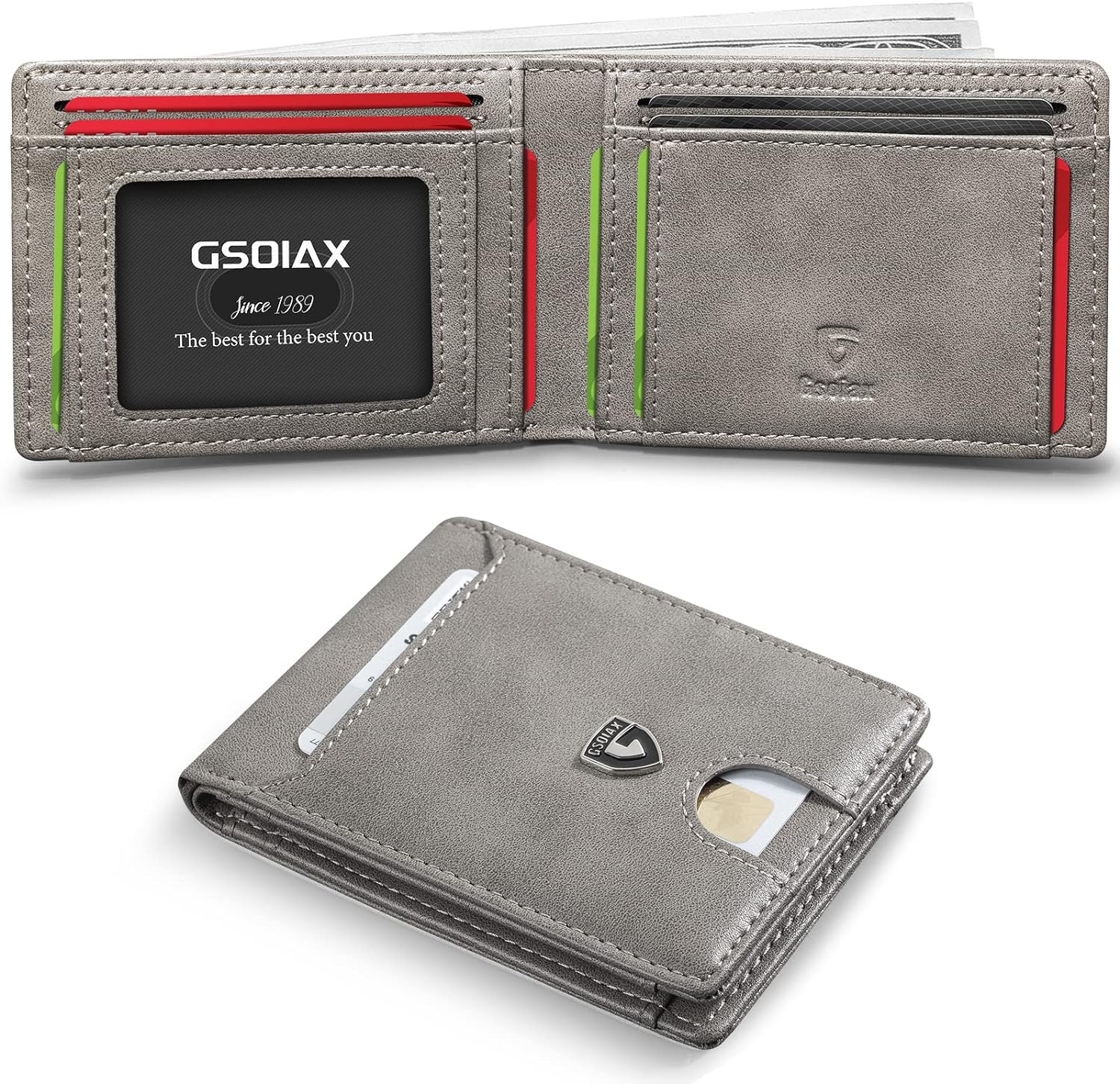 Men's RFID Blocking Slim Bifold Wallet in Genuine Leather with Money Clip and Gift Box