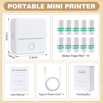 Thermal Mini Printer, Portable Inkless Sticker Maker, Bluetooth Printer for Phone, Wireless Label Printer with Tape, Free Cut Small Pocket Printer for Notes&Children DIY, Compatible with Ios&Android
