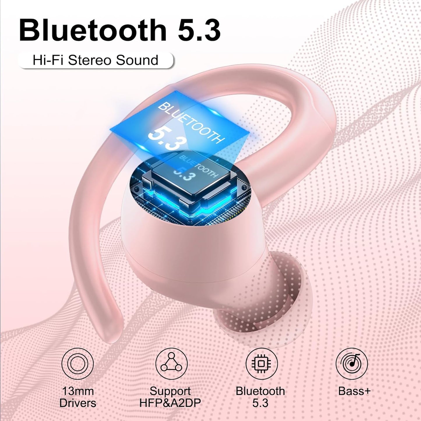 Wireless Sport Earbuds - Bluetooth 5.3 Deep Bass Headphones with Ear hooks, 48H Playtime, HD Mic, IP7 Waterproof for Running & Workouts