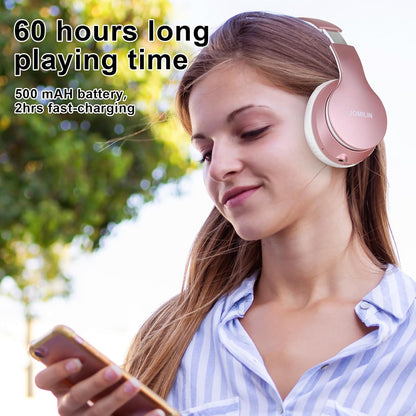 B9 Wireless Over-Ear Headphones - 60 Hours Playtime, Lightweight Hi-Fi Stereo Bass, Bluetooth with Mic & Volume Control - Perfect for iPad, Travel, Tablet & PC (Rose Gold)