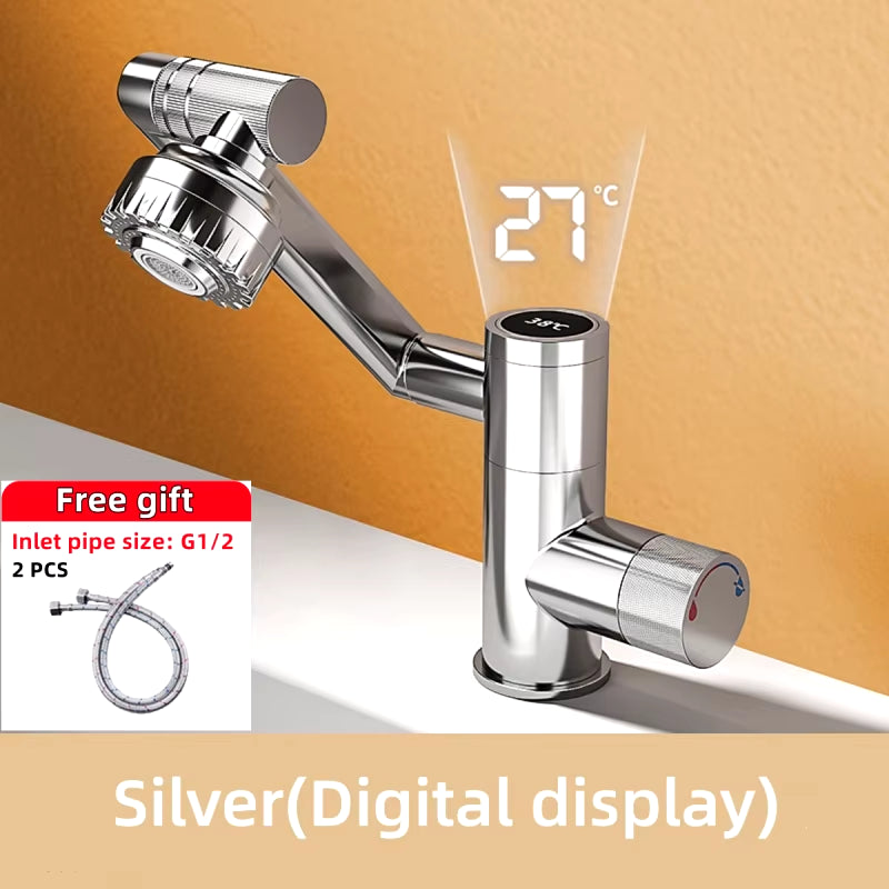 Digital Display LED Basin Faucet 360 Rotation Multi-Function Stream Sprayer Hot Cold Water Sink Mixer for Kitchen and Bathroom