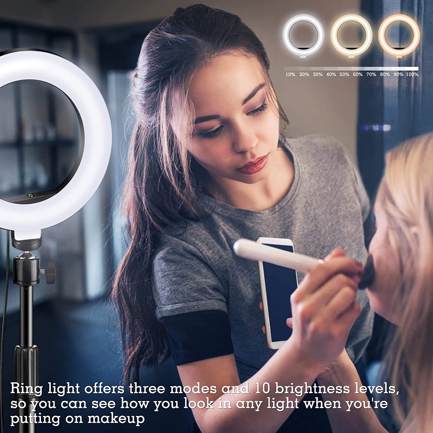 Selfie Ring Light with Stand and Phone Holder, 10'' Dimmable Desktop LED Circle for Laptop,Computer, Lighting Kit Gifts Live Streaming/Laptop Video Conference/Chat/Makeup/Youtube/Tiktok/Vlog