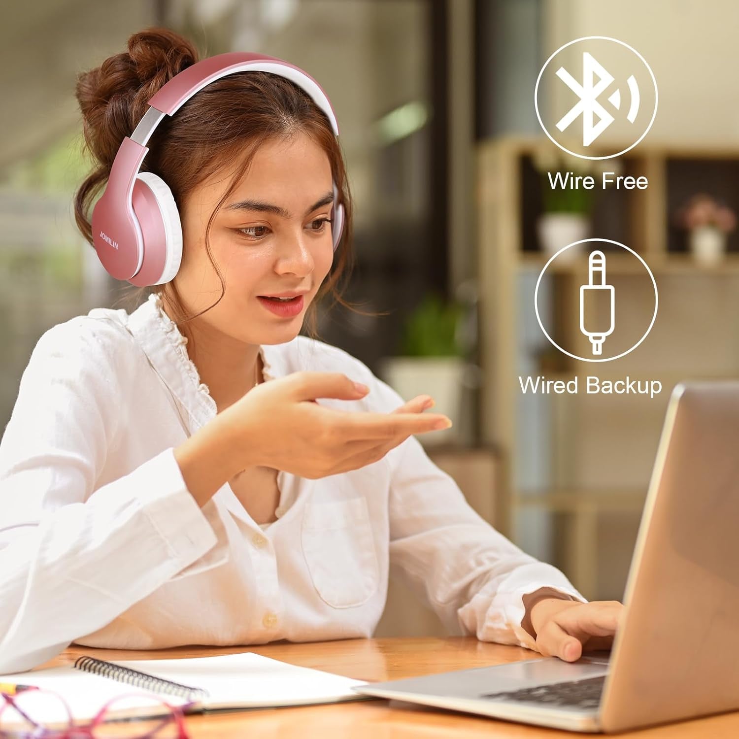 B9 Wireless Over-Ear Headphones - 60 Hours Playtime, Lightweight Hi-Fi Stereo Bass, Bluetooth with Mic & Volume Control - Perfect for iPad, Travel, Tablet & PC (Rose Gold)