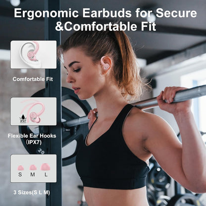 Wireless Sport Earbuds - Bluetooth 5.3 Deep Bass Headphones with Ear hooks, 48H Playtime, HD Mic, IP7 Waterproof for Running & Workouts