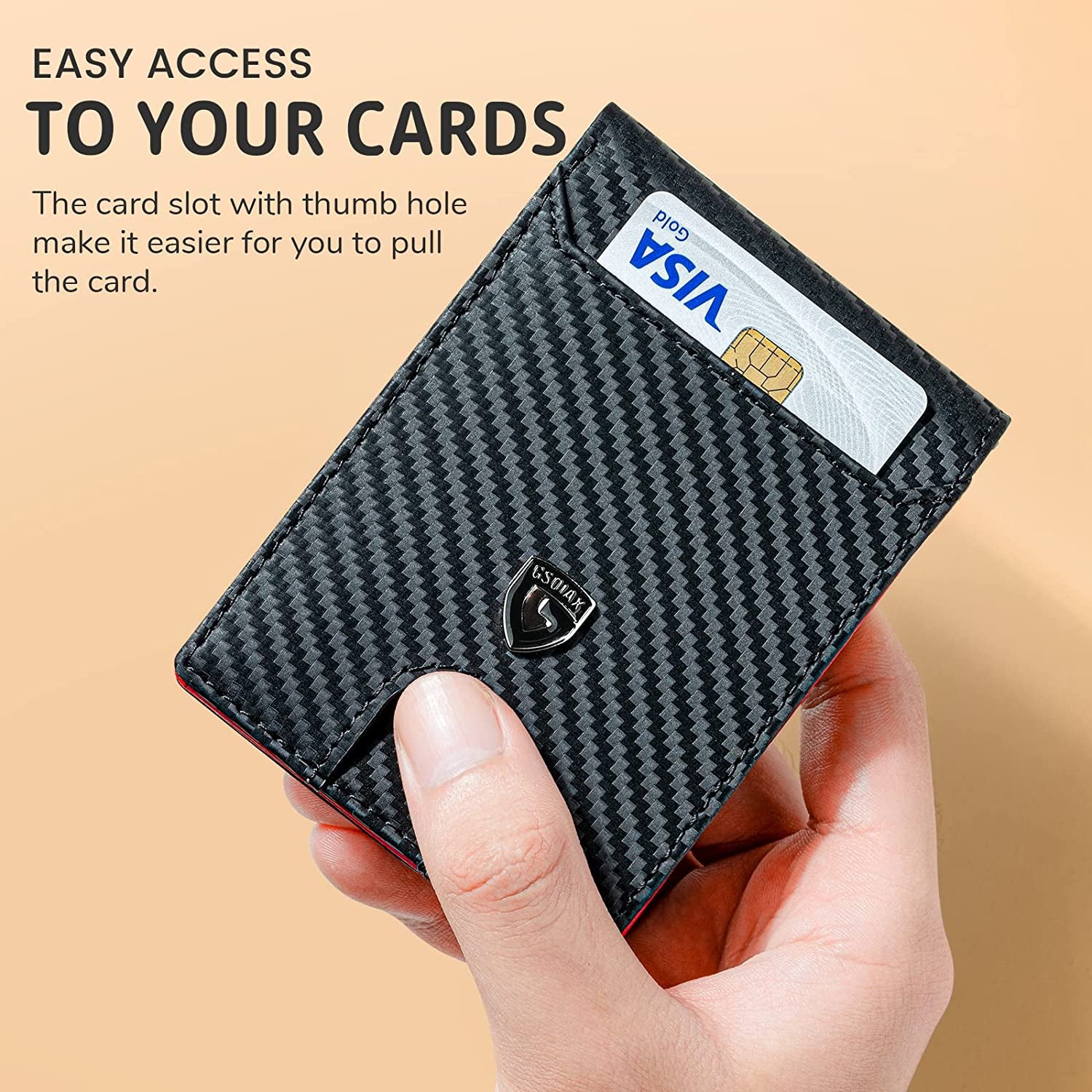 Men's RFID Blocking Slim Bifold Wallet in Genuine Leather with Carbon Fiber Card Holder and Money Clip