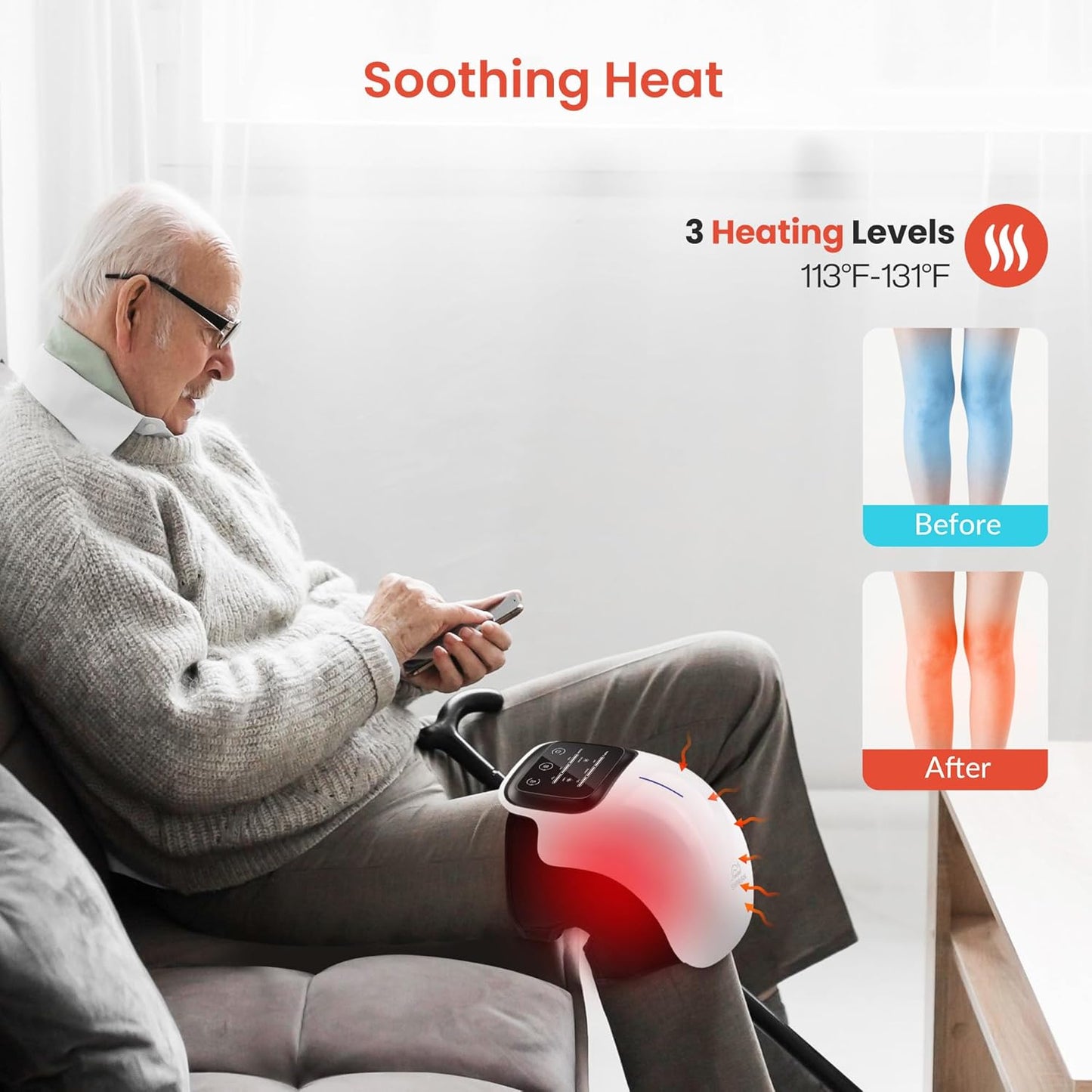 Cordless Heated Knee Massager with Adjustable Vibration and Heating Settings for Pain Relief - Ideal Gift for Both Men and Women